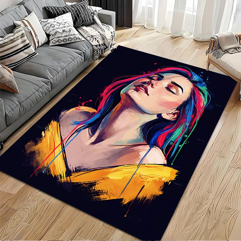 Colorful Woman Portrait Art suitable as a non-slip mat for the living room or bedroom sofa
