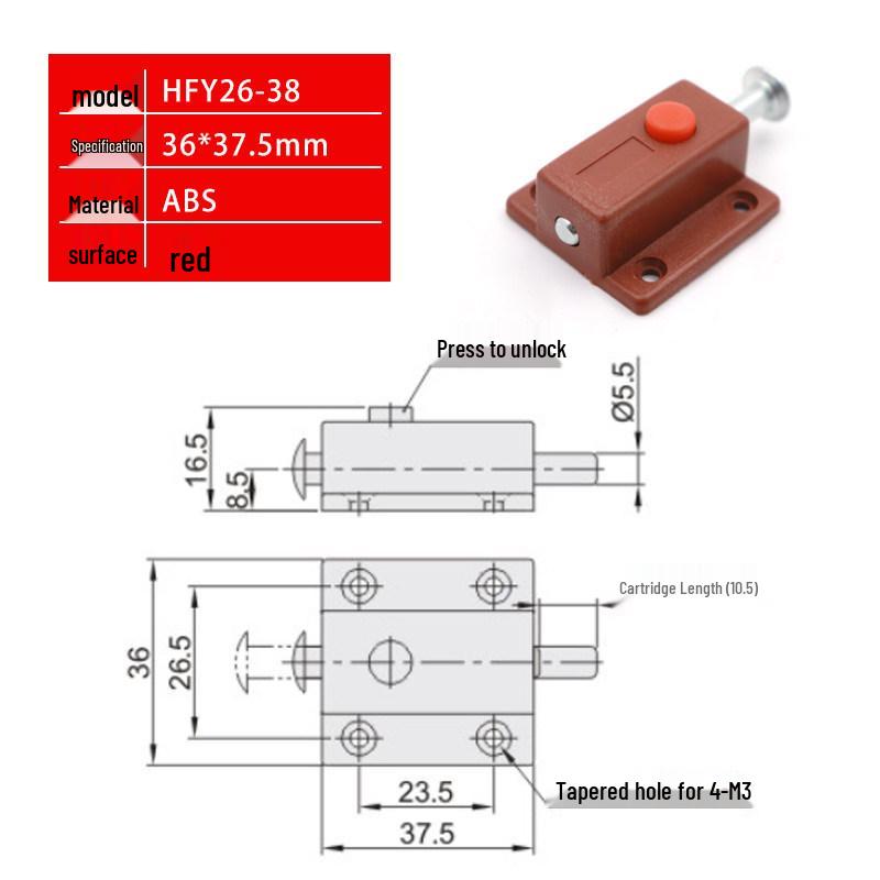 HFY26-38 Button Round Bolt with Spring Mechanism - Lightweight Door Lock Pin Short Distance Lightweight Door Bolt Lock Pin