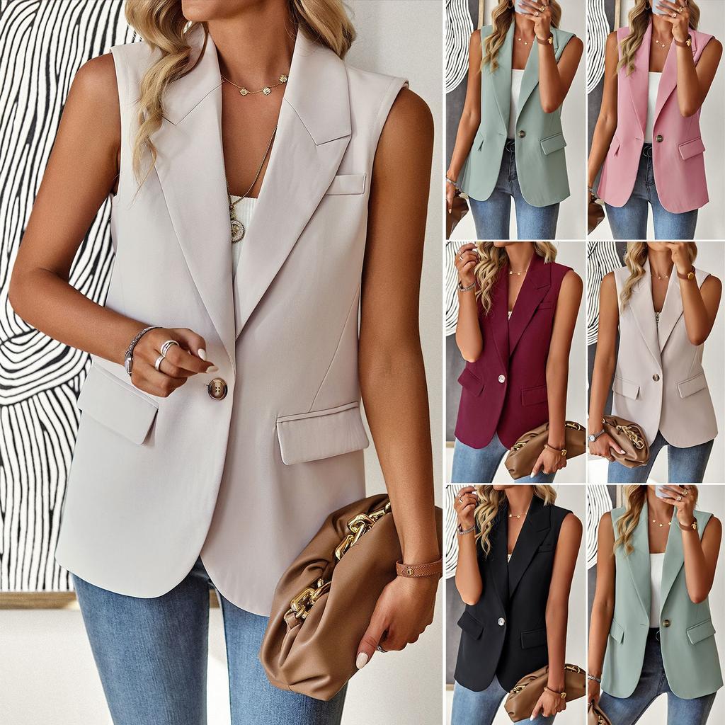 Women's Sleeveless Waistcoat Vest, Light Gray, Multiple Colors, Casual Office Wear
