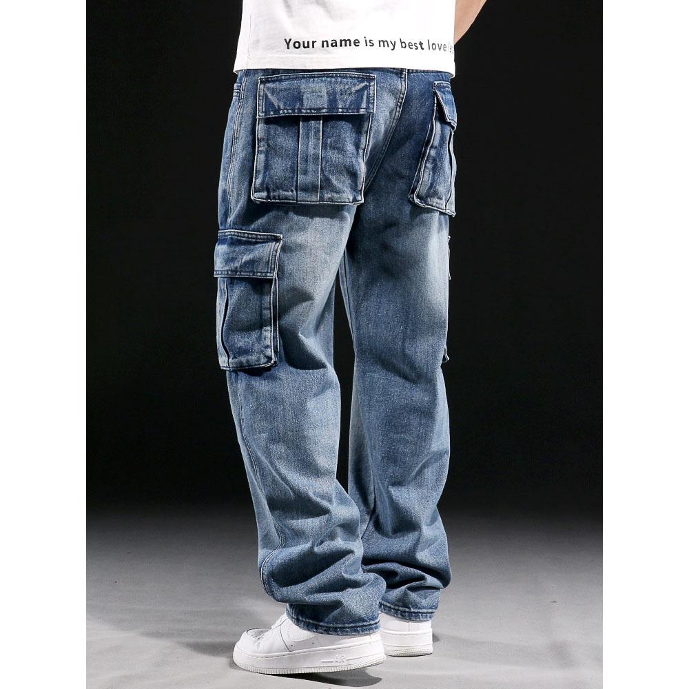 Jeans da lavoro multitasche in stile americano, pantaloni cargo larghi da uomo, jeans da motociclista, taglie forti