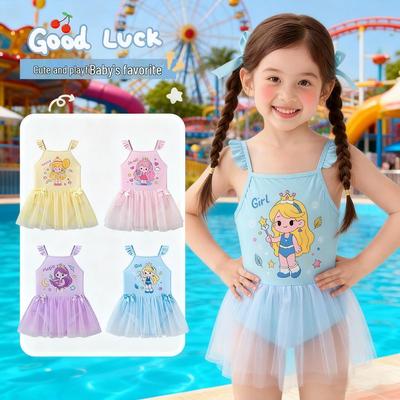 Girls' Mesh Ruffled One-Piece Swimdress for Toddlers and Kids