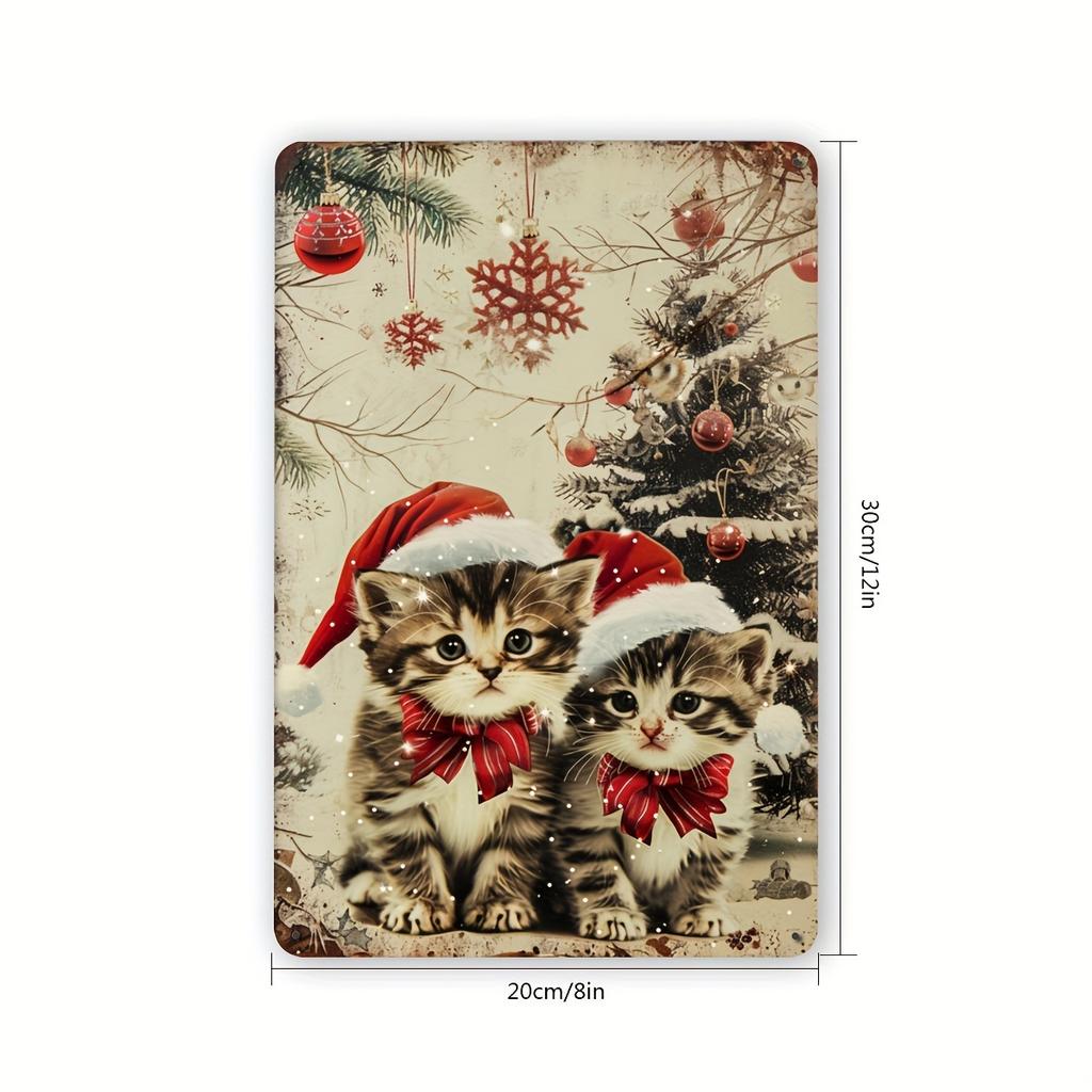 1pc Vintage Christmas Kitten Metal Tin Sign, 12x8 Inch Festive Wall Decor for Home, Pet Stores, Coffee Shops, Restaurants, Offic