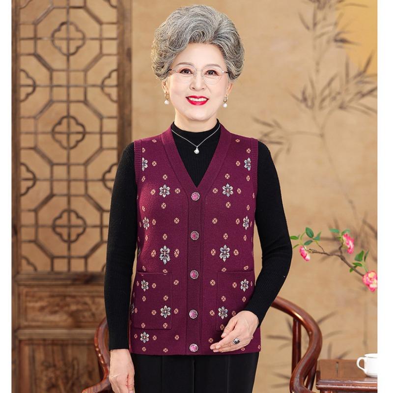 Grandma Clothes Old Lady Clothes Collar Coat 0 Year Old Mother Vest Vest Old Man Autumn Knitted Vest