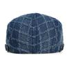 Denim Lattice Beret Hat Washed Distressed Peaked Cap Adjustable Cotton Newsboy Cap Vintage Ivy Gatsby Cabbie Hats Flat Cap