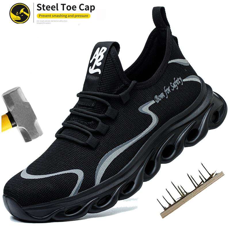 Men'S Indestructible Work Boots Safety Shoes Steel Toe Sneakers Anti-Smash Anti-Puncture Sole For Metalworking & Construction