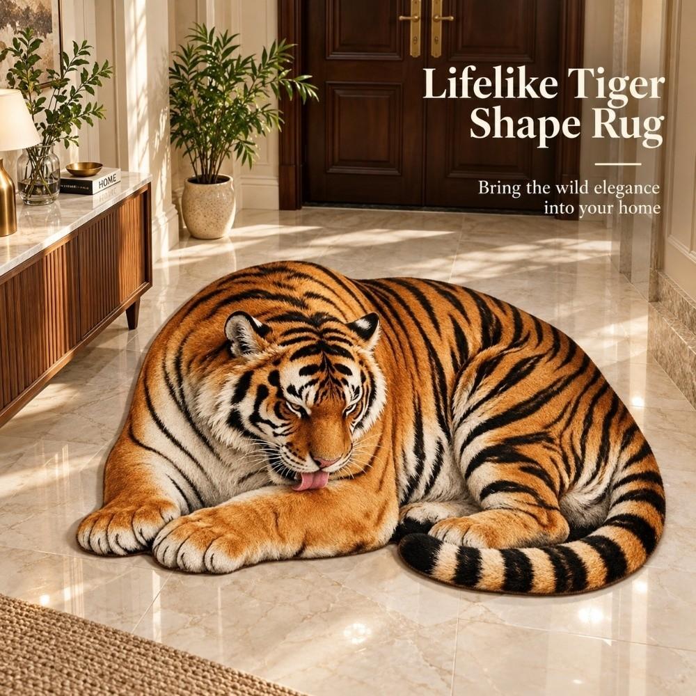 Non Slip Tiger Floor Mat Imitation Cashmere Animal Shape Mat Realistic Entrance Carpet  Home Decor
