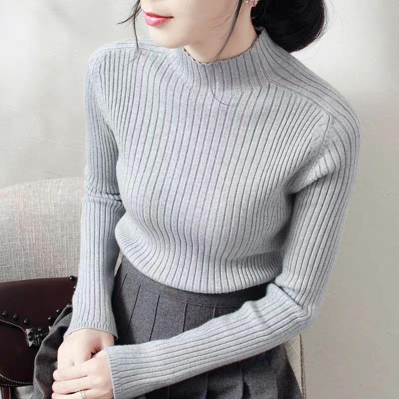 WTEMPO Solid Color Half Turtleneck Slim Was Thin Sweater Women's Sweater Pullover Bottoming Shirt