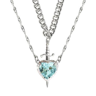 Modern Heart And Swords Double Necklace Set With Black Plating For Adding A Touch Of Mystery To Any Ensembles