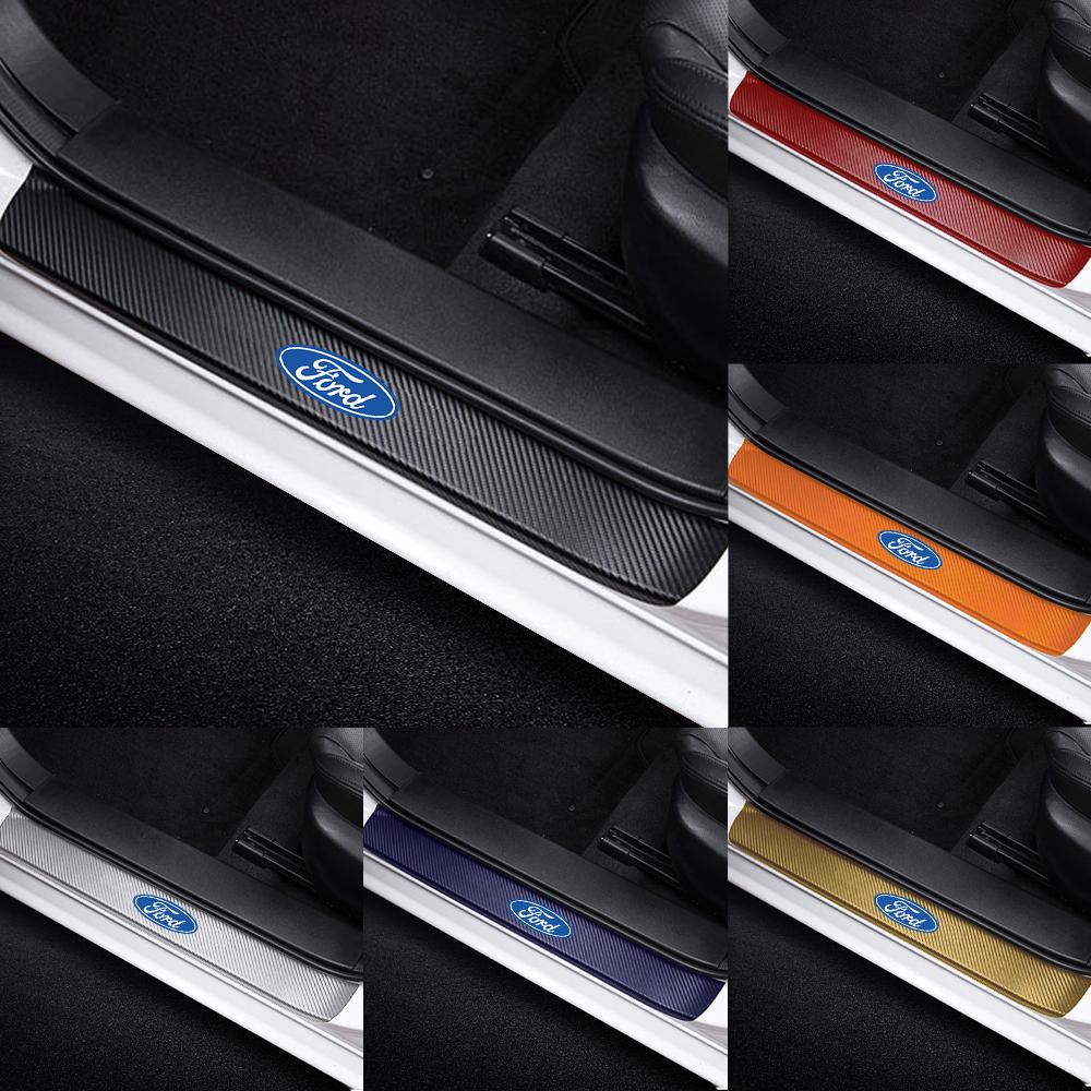 4Pcs Car Door Sill Carbon Fiber Badges Protector Stickers for Ford Explorer Focus 2 3 4 MK2 MK3 MK5 Fiesta MK7 Mondeo MK4 Fusion