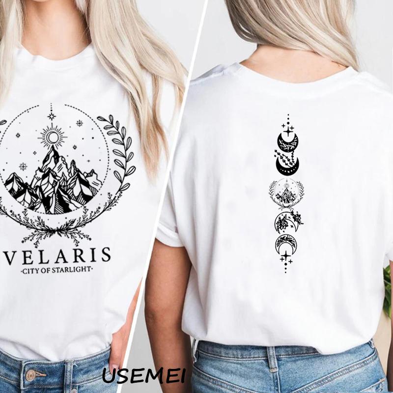 Velaris Stjärnljusets Stad ACOTAR T-shirt Bomull Kortärmad Boknördig Grafiskt Tryckt T-shirt Dam Bomull Kortärmade T-shirts