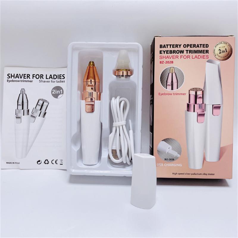 USB Rechargeable 2 IN 1 Eyebrow Trimmer Facial Hair Remover Mini Razor Painless Epilator Hair Remover With Built-in LED Light белый
