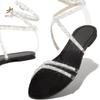 Fashion 2025 Summer New Ankle-wrap Women's Round Toe Sandals Crystal Narrow Band Fashion Plus Size Buckle Strap Low Heel Dress Sandals