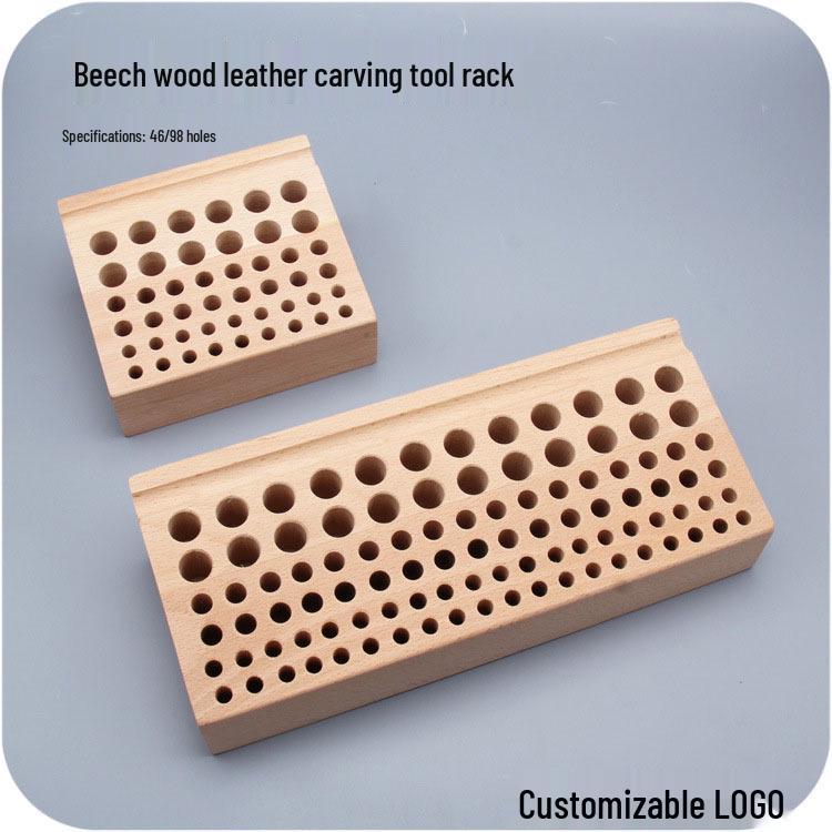 

Handmade Beech Wood Leather Tool Rack - 46/98 Hole for Carving, Stamping, Punching, Multifunctional Tool Storage Box 46 Hole Beech Wood