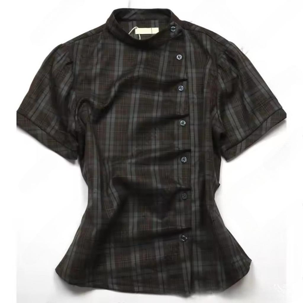 TrendHub Harajuku Dames Shirts Modieuze Casual Geruite Print Chique Emotionele Meisjes High Street Rock Gothic Dagelijkse Topjes met Korte Mouwen