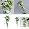 KX4B Delicate LimeGreen Rose Display Bouquets Artificial Flower Decorations Bride and Bridesmaids Long Bouquets for Wedding