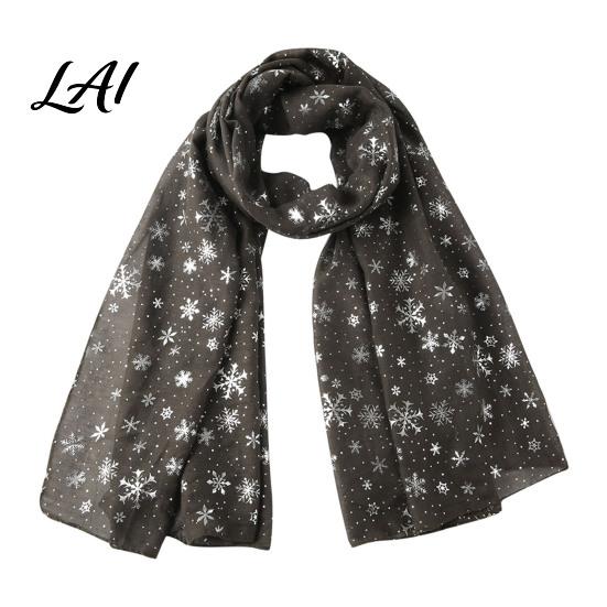 Soft Blend Shawl Glitter Sparkly Foil Snowflake Print Scarf for Women Christmas Decorative Theme Wrap Fall Winter Lightweight Fabric Gift