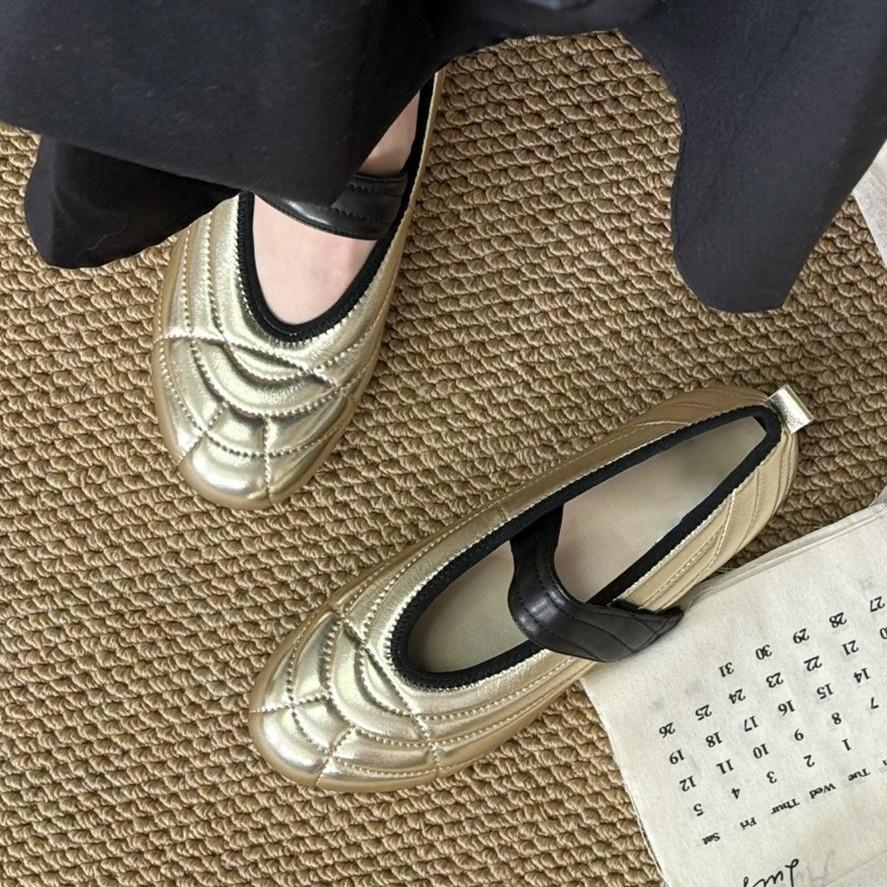 IPPEUM Women Ballet Sneakers Flats 2025 New Gold Mary Janes Shoes Ballerina Flat