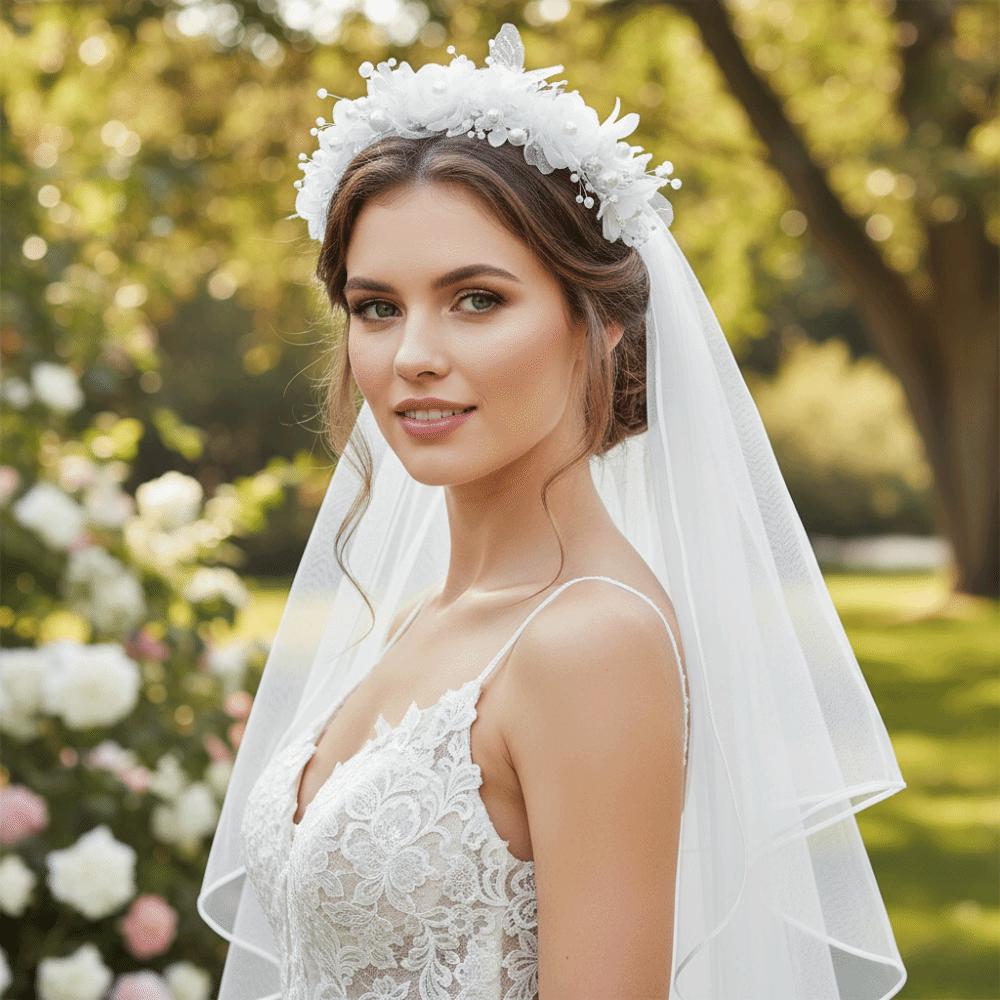 Double Layer Bridal Veil White Pearl Edged Wedding Veil Elegant Pearl Veil Wedding Bridal Party