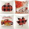 Autumn Pumpkin Maple Leaf Letter Printed Linen Pillow Case Thanksgiving Ambience Decorative Living Room Sofa Backrest Cushion