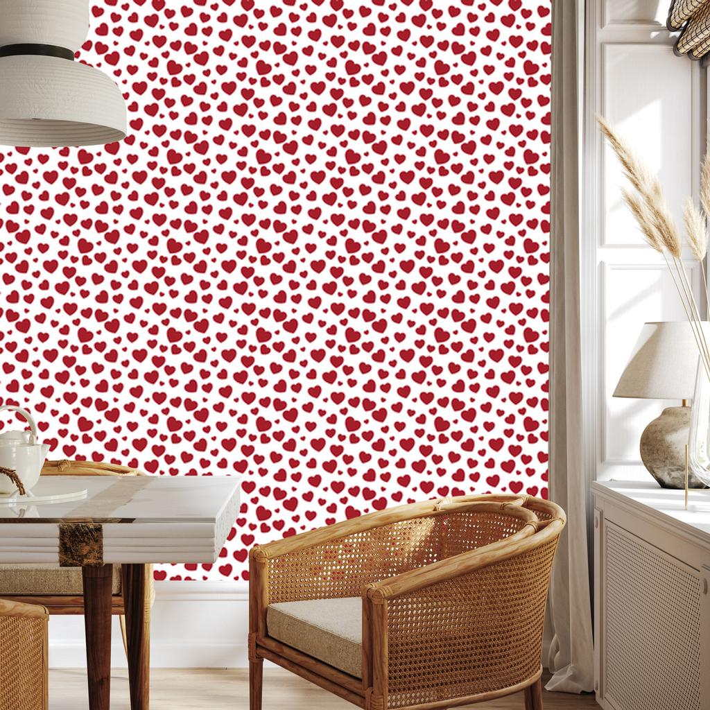Hearts Wallpaper White, Red and Coral 50x1000