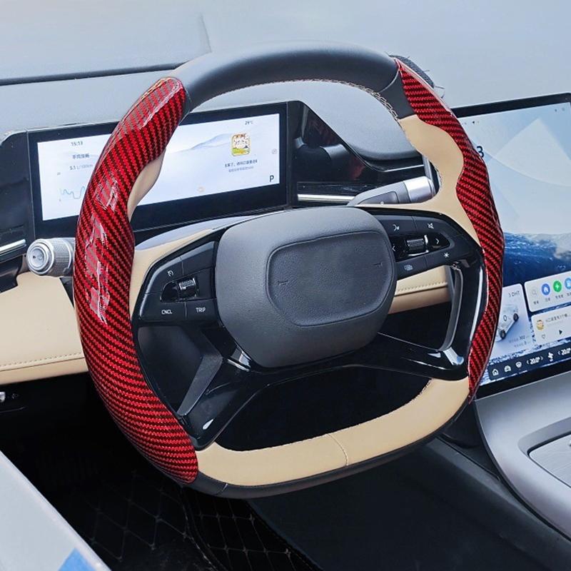 2 Pezzi Coprivolante Auto in Fibra di Carbonio Laser 38cm Antiscivolo Copri Carta Manopola Booster Volante Auto Copertura Protettiva