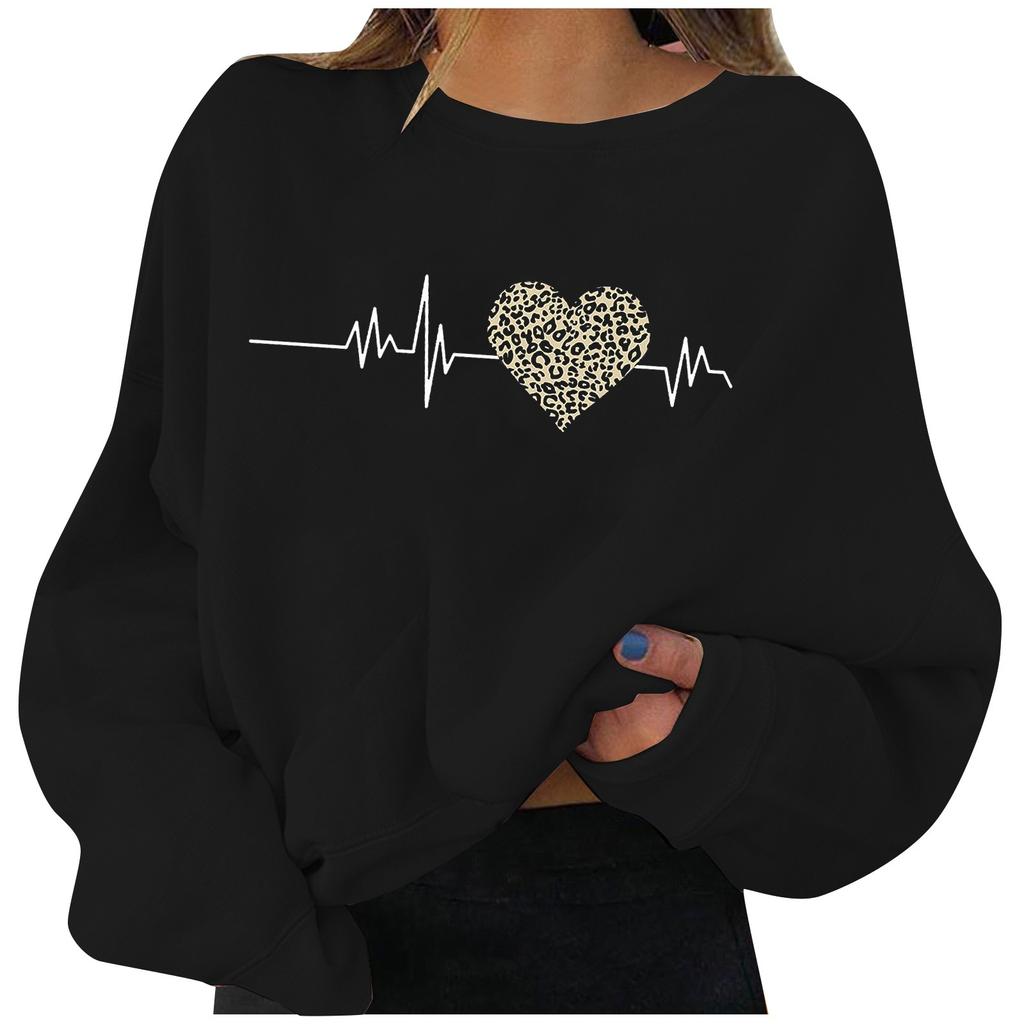 Women's Casual Valentine's Day Love Printed Round Neck Pullover Long Sleeve Top