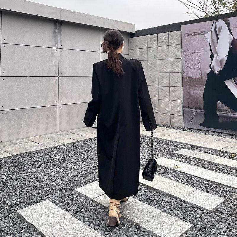 Loose Fit Black Womens Blazer Coat Winter Elegant Stereoscopic Floral Embroidery Heavy Duty Long Trench Suit Jacket