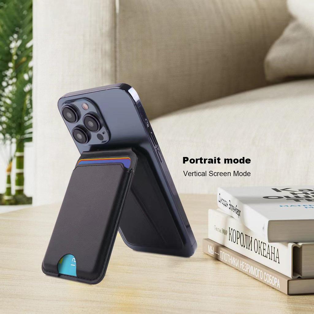 Phone Card Holder for iPhone 12-16 Series PU Leather Folding Kickstand Card Bag