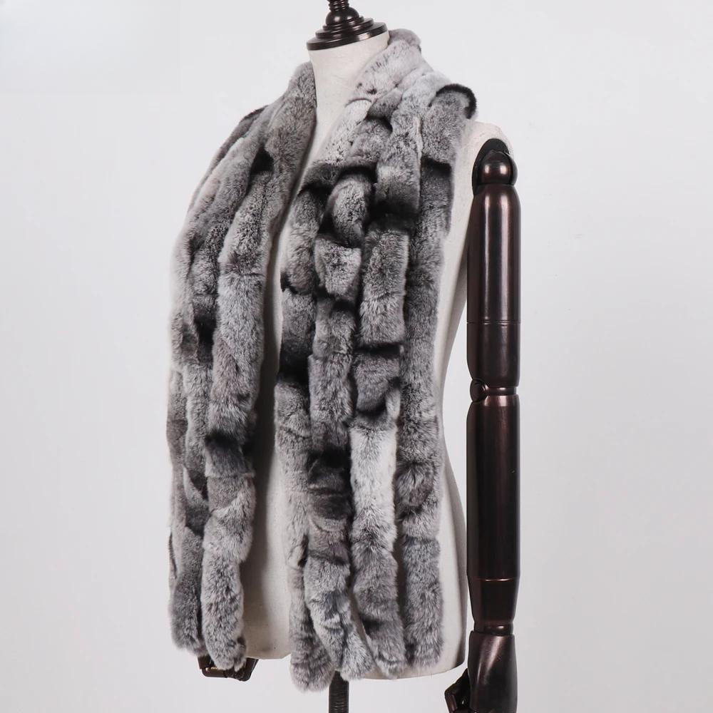 Winter Women Real Rex Rabbit Fur Scarf Natural Soft Chinchila Rex Rabbit Fur Scarves Lady Warm Soft Rex Rabbit Fur Muffler