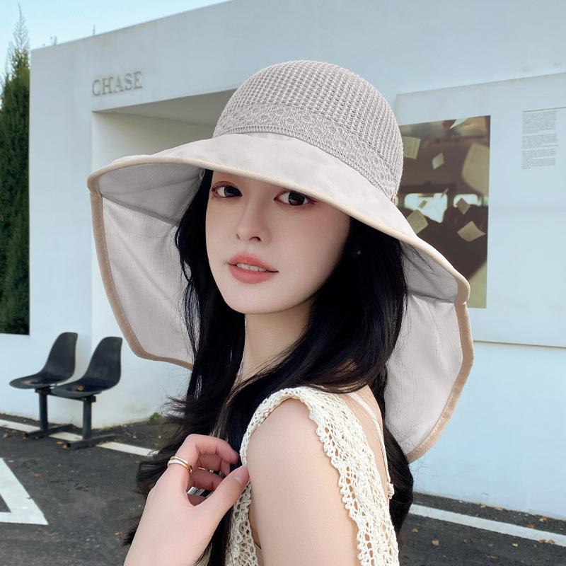 Big Eaves Shawl Neck Visor Summer Outdoor Sun Protection Hat Children Beach Travel Senior Sense Empty Top Bucket Hat