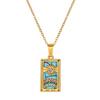 Stainless Steel Geometric Pendant Necklace With Zircon Inlay Tarot Card Charm O-Link Chain Women Men Hypoallergenic Layered