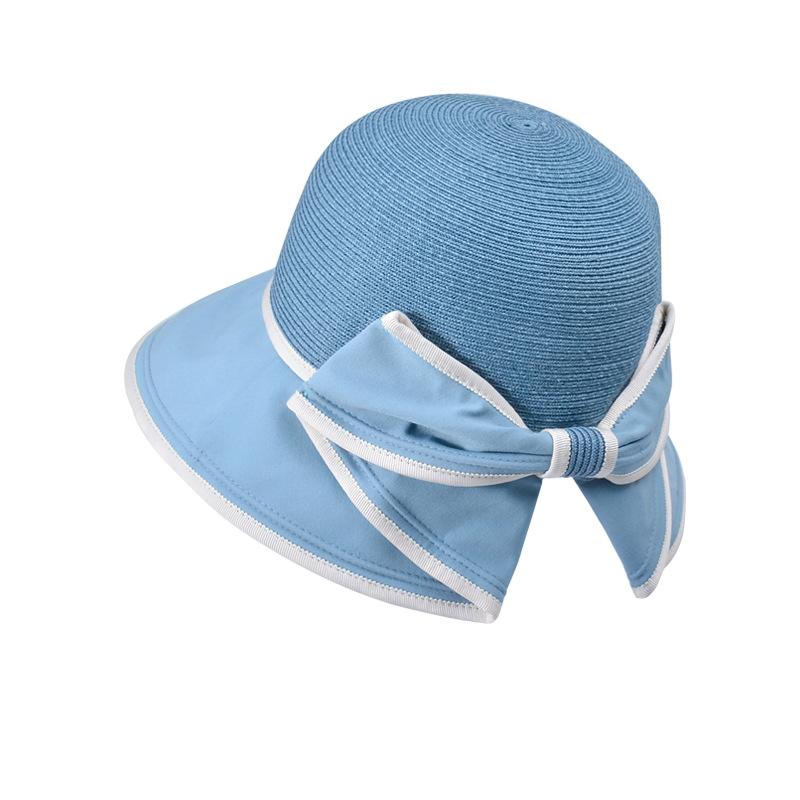 8456 Spring and summer bow bucket hat travel versatile sun hat children splicing sunscreen shade straw hat