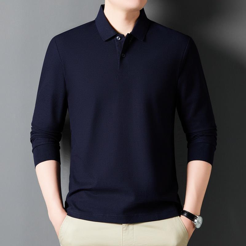 Spring and Autumn Men's POLO Shirt Lapel Premium Sense Long Sleeve Pure Cotton Led Clothes