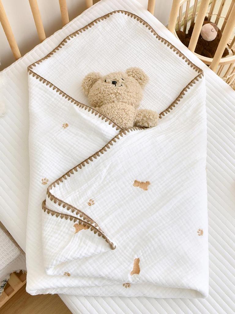 Newborn Pure Cotton Gauze Embroidered Shell Edge Swaddle Wrap