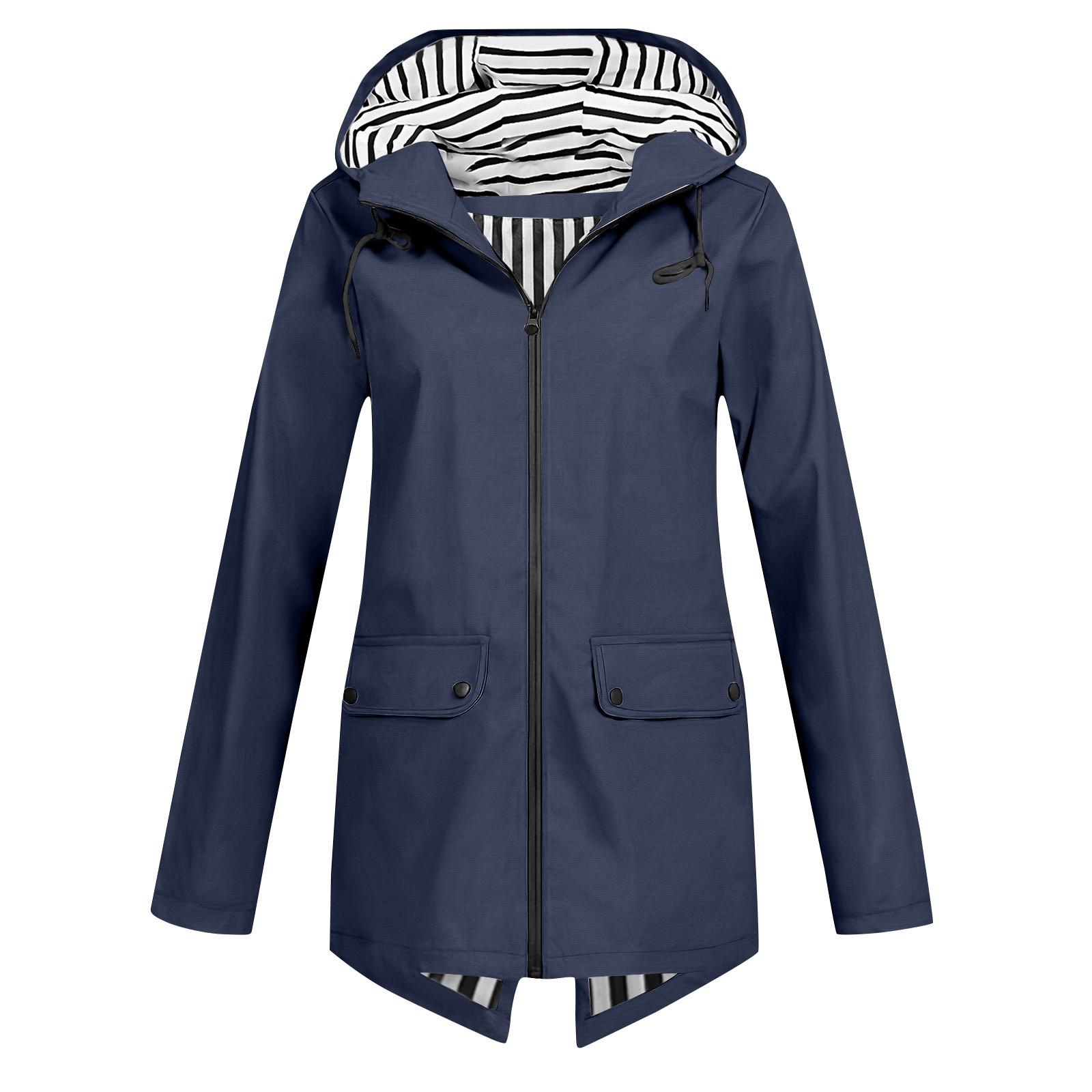 

Ветровка на молнии с капюшоном, легкая, для улицы, ветрозащитная куртка, тонкое уличное пальто для женщин XXL тёмно-синий