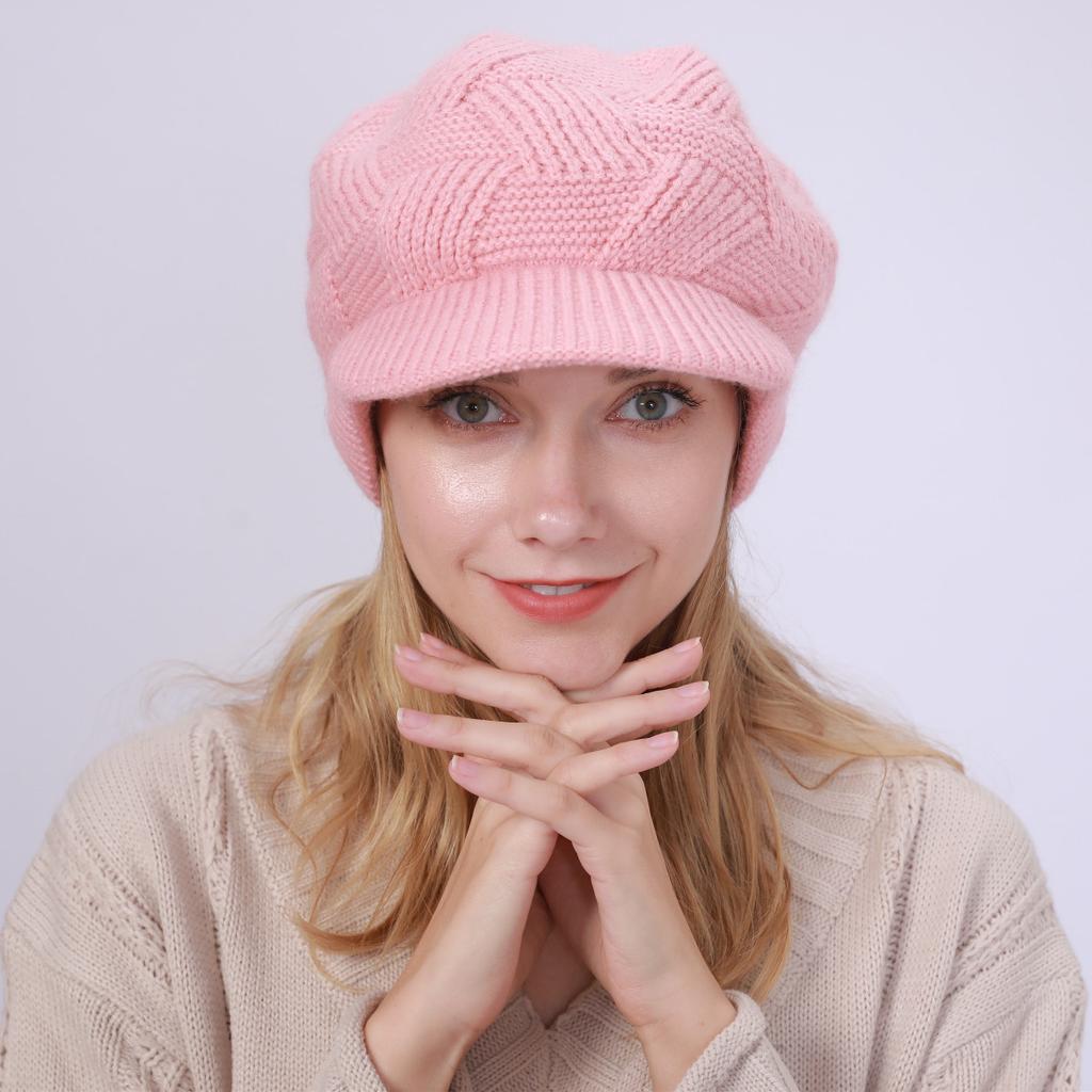 New Autumn and Winter Fleece Cap for Women Knitted Rabbit Fur Thread  Warm  Fashionable and Cold Proof Beret Hood