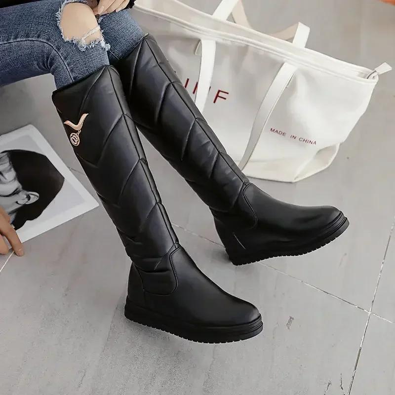 Winter Warm Plush Knee High Boots Women Comfy Flat Heel Snow Boots Slip On Platform Woman Long Boots Shoes Black Pink White 2025