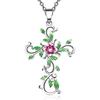 Flower Cross Pendant Necklace Earrings Jewelry Set for Women Gifts