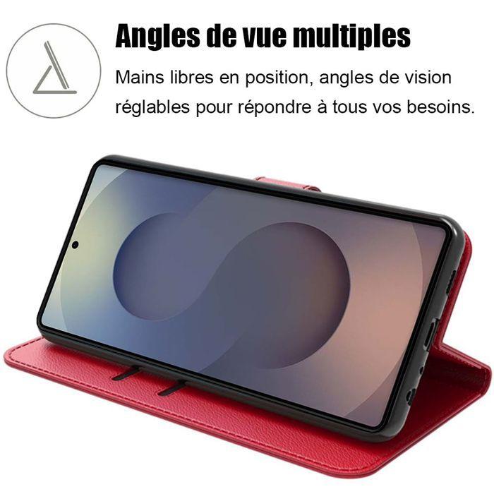 Coque de protection - BOOLING - pour Samsung Galaxy S25 Ultra - Cuir Synthétique Rouge - 2 Verres Trempés - Antichoc