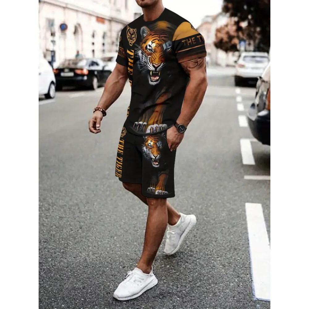 Summer Men's Animal Printed Sports Suit Fashion Breathable Versatile Trend