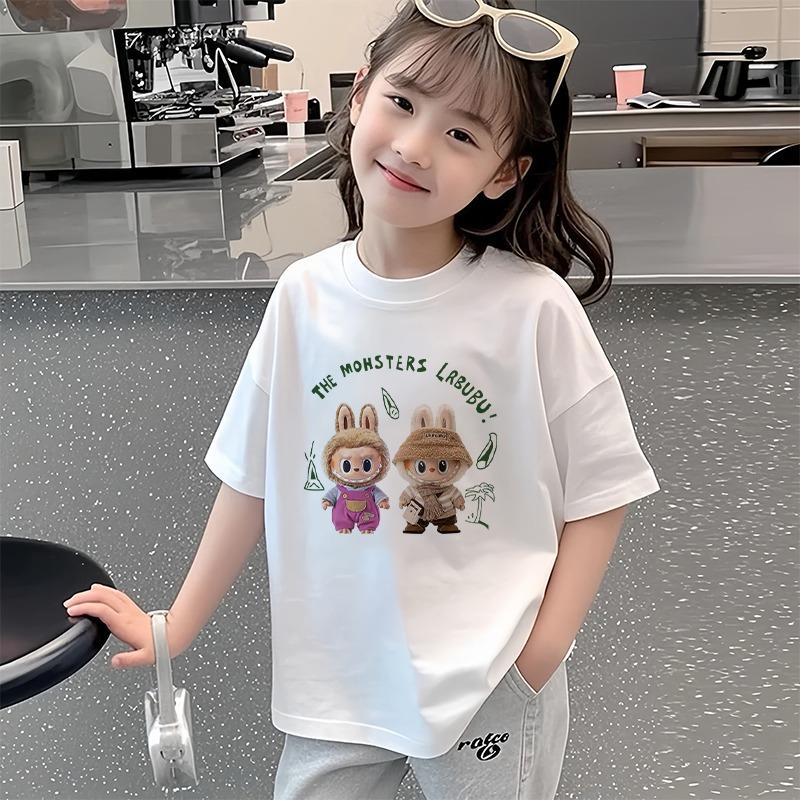 

Мультяшный Эльф Графический Лабубу Детская Принтованная Футболка Летняя Женская Повседневная Уличная Девочка Футболки с Коротким Рукавом Топ Одежда 140