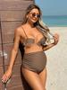 Women's High-Waisted Two-Piece Brown Swimsuit with Adjustable Shoulder Straps
