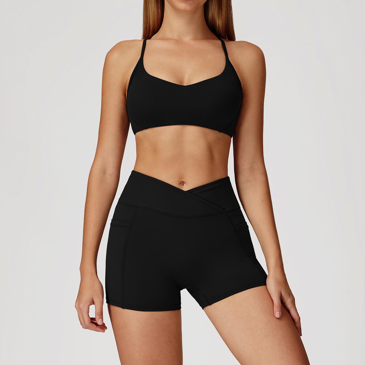 JYL Naked Fashion Yoga Set Cross Back Quick Dry Running Outfit XL персик слоеного