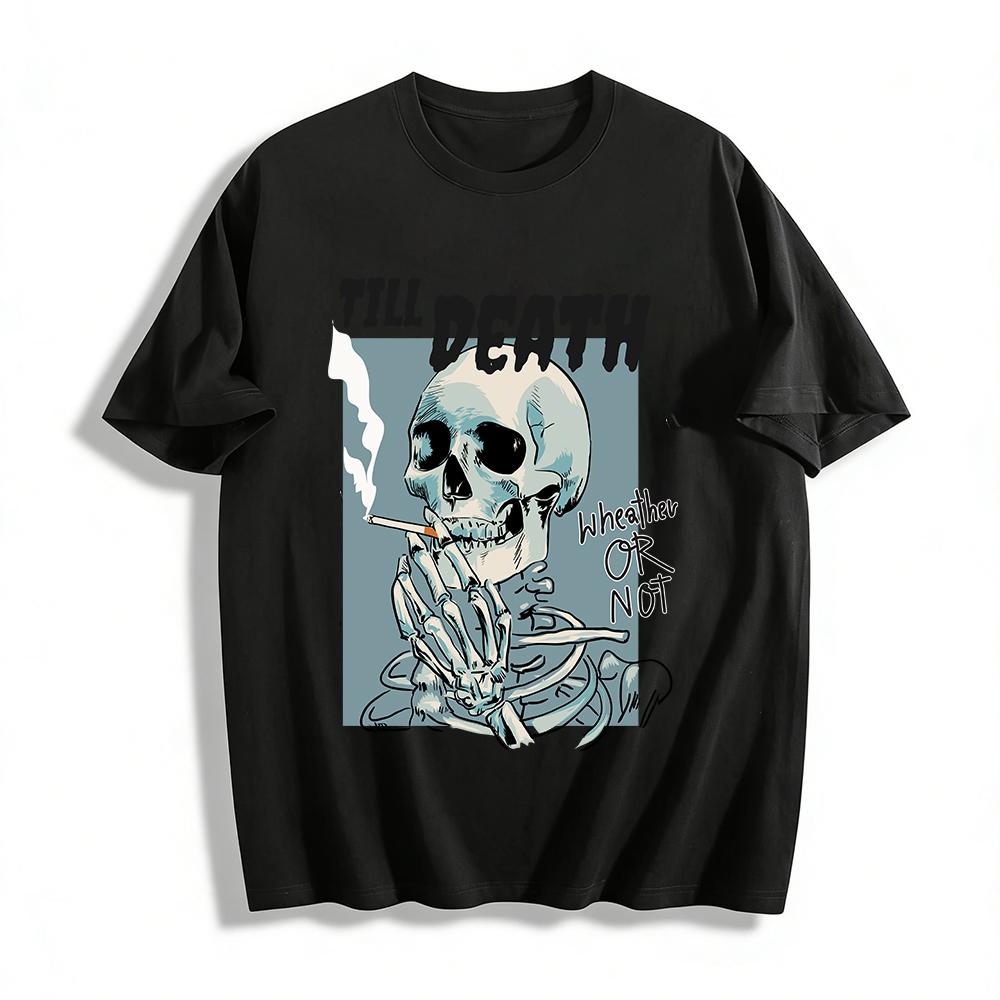 Футболка с принтом скелета «До самой смерти» Унисекс Повседневный Винтажный Графический Топ Хлопковая футболка XXS