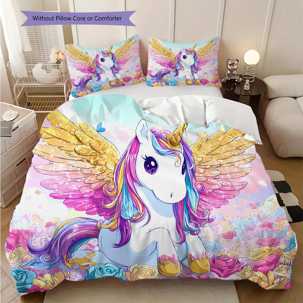 Unicorn Art Portrait Bedding, Duvet Cover, Pillowcase, Home Decoration, Birthday Gift (1 * Duvet Cover+2 * Pillowcase, Coreless)