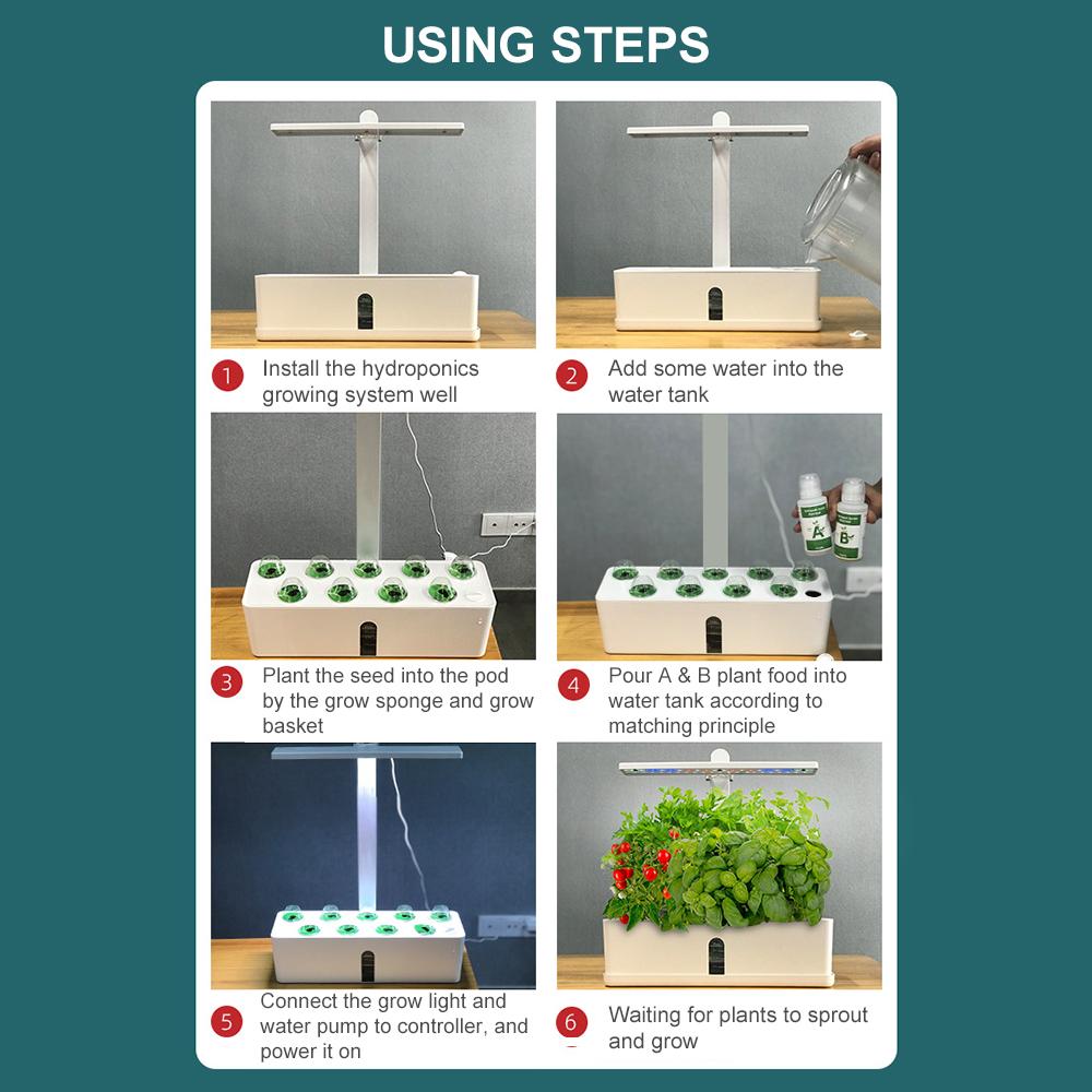 Hydroponics Growing System Indoor Herb Garden Kit Automatic Timing Height Adjustable LED Grow Lights Smart Water Pump for Home