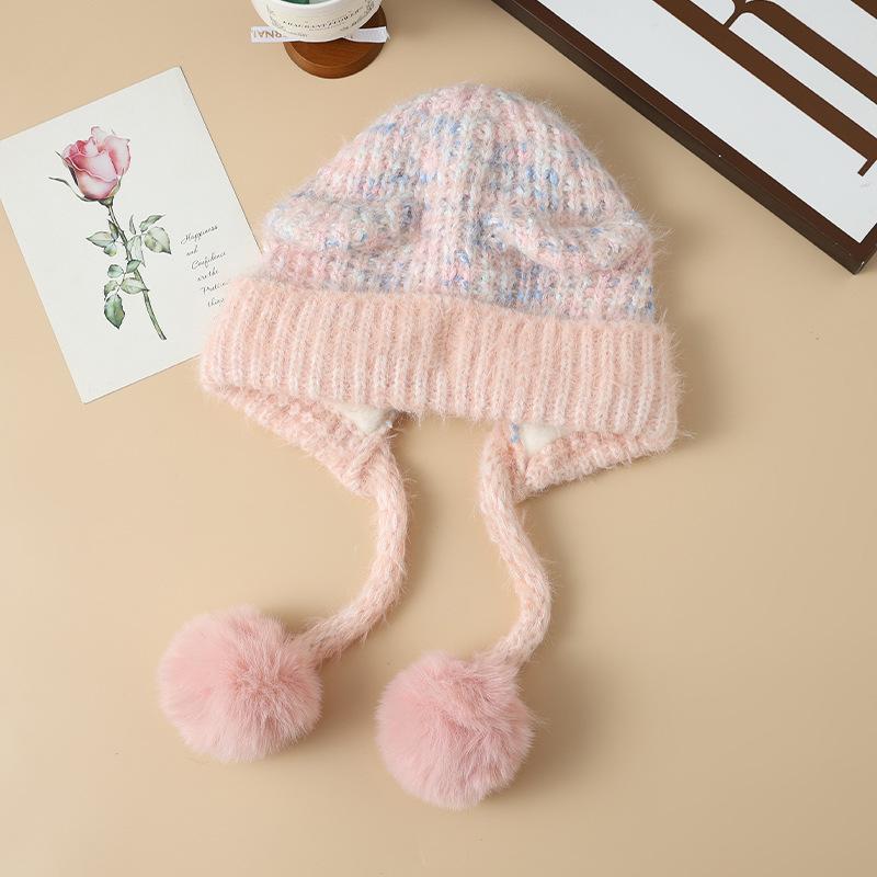 

Зимняя шапка для женщин Вязаная шапка на шнуровке Плюс бархатная утолщенная холодостойкая шерстяная шапка Универсальная теплая шапка Шапка-мешок из кроличьего меха One Size