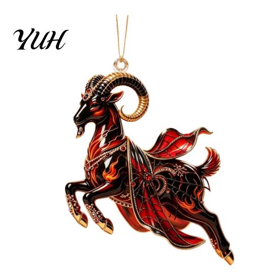 Festive Atmosphere Party Decor Galloping Goat Hanging Ornament, 2D Flat Acrylic Pendant, New Year Unique Animal Pattern Pendants Decoration