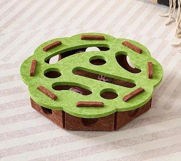 Pet Cat Puzzle Maze Holes Toys Felt Box With Bell Ball Kitten Playing Toys Interactive Funny Combination Set Cat Supplies