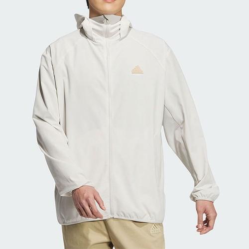 adidas solid color sun-protection woven hooded jacket, unisex, white